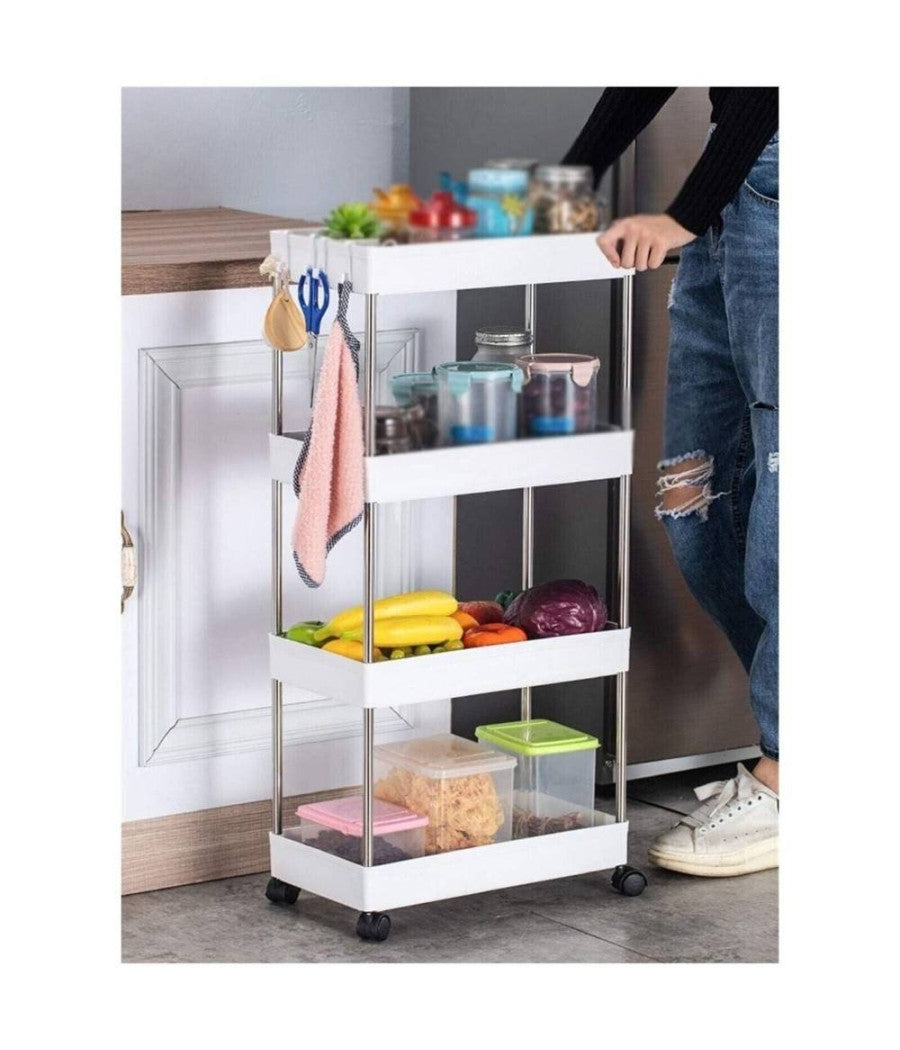 Carrello Salvaspazio Carrellino Slim Cucina Bagno Ripostiglio 3 Ripiani 4 Ruote         