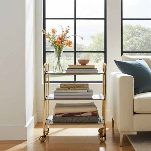 Carrello salvaspazio cucina, pieghevole, 3 ripiani, BAUHAUS. Struttura bagno d'oro