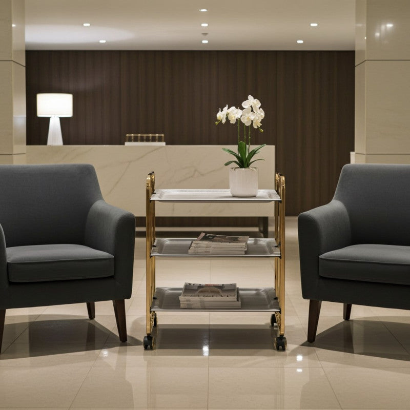 Carrello salvaspazio cucina, pieghevole, 3 ripiani, BAUHAUS. Struttura bagno d'oro