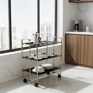 Carrello salvaspazio cucina, pieghevole, 3 ripiani, BAUHAUS. Struttura bagno d'oro