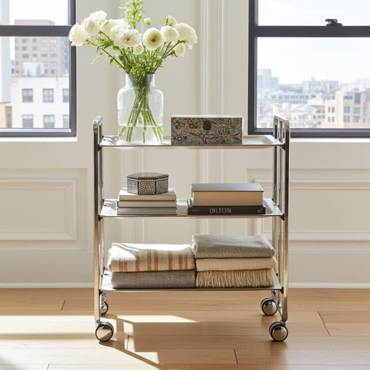 Carrello salvaspazio cucina, pieghevole, 3 ripiani, BAUHAUS. Struttura cromata