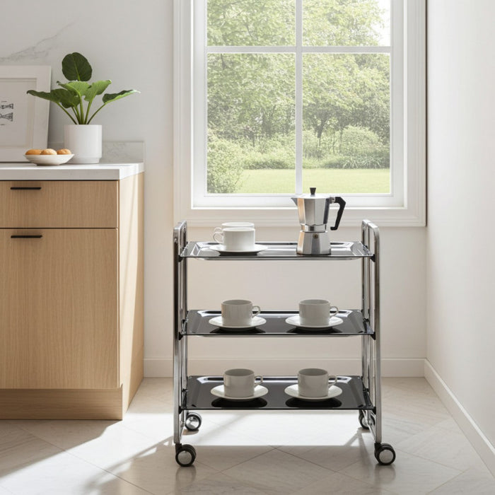 Carrello salvaspazio cucina, pieghevole, 3 ripiani, BAUHAUS. Struttura cromata