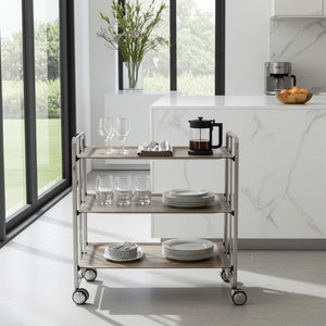 Carrello salvaspazio cucina, pieghevole, 3 ripiani, BAUHAUS. Struttura cromata