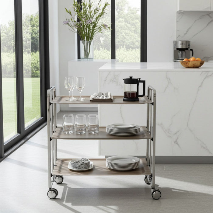 Carrello salvaspazio cucina, pieghevole, 3 ripiani, BAUHAUS. Struttura cromata