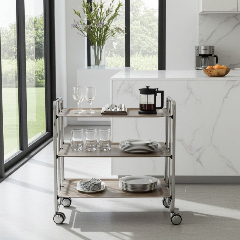 Carrello salvaspazio cucina, pieghevole, 3 ripiani, BAUHAUS. Struttura cromata