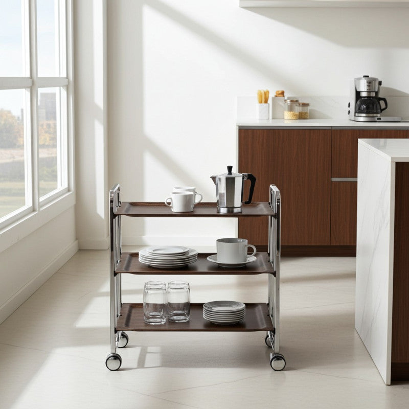 Carrello salvaspazio cucina, pieghevole, 3 ripiani, BAUHAUS. Struttura cromata