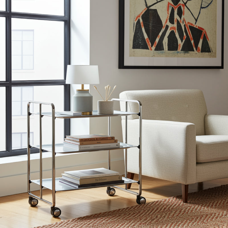 Carrello salvaspazio cucina, pieghevole, 3 ripiani, BAUHAUS. Struttura cromata