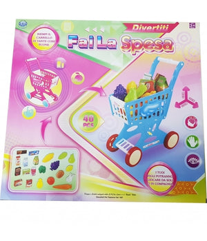 Carrello Spesa 40 Prodotti Market 43x33x16 Cm Verdura Frutta Latte Gioco Bambini         