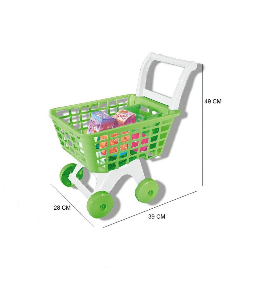 Carrello Spesa Giocattolo Per Bambini Gioco Supermarket Con Set Accessori         