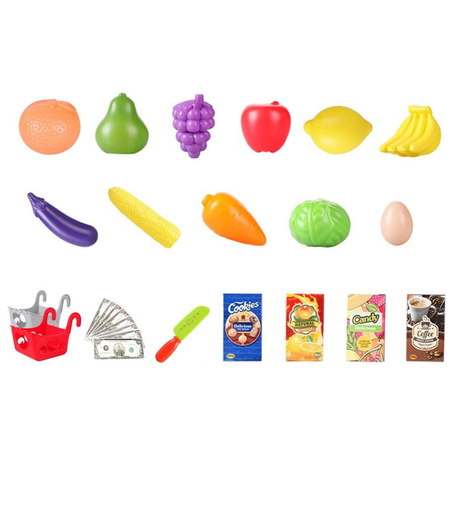 Carrello Spesa Supermarket Per Bambini Rosa Azzurro Con Frutta E Verdura 3in1         