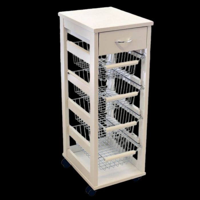 Carrello Vesuvio salvaspazio con piano in legno bianco