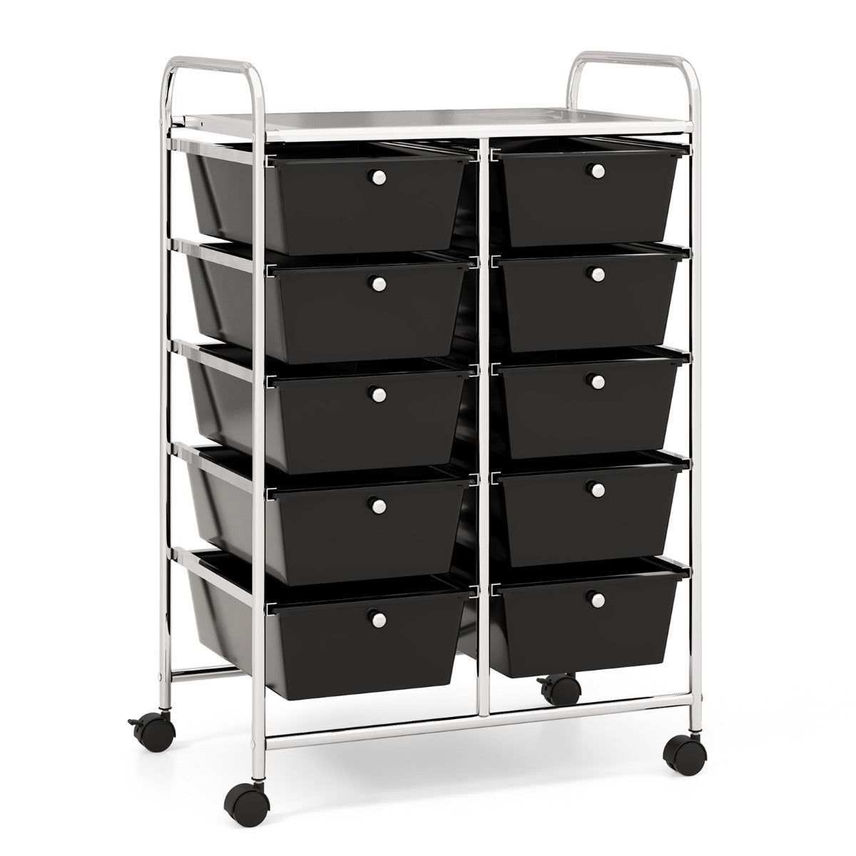 Carrello a 10 cassetti multiuso con ruote-Scaffale Organizzatore per carta da scrapbooking e utensili da ufficio Nero