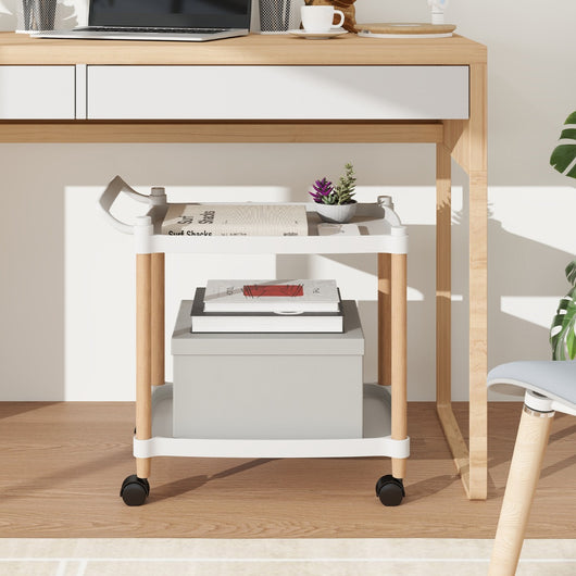 Carrello a 2 piani multiuso in plastica con ruote bloccabili, Carrello di stoccaggio per casa e ufficio Bianco-Armadi da ufficio