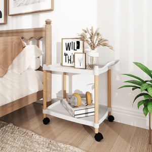 Carrello a 2 piani multiuso in plastica con ruote bloccabili, Carrello di stoccaggio per casa e ufficio Bianco-Armadi da ufficio