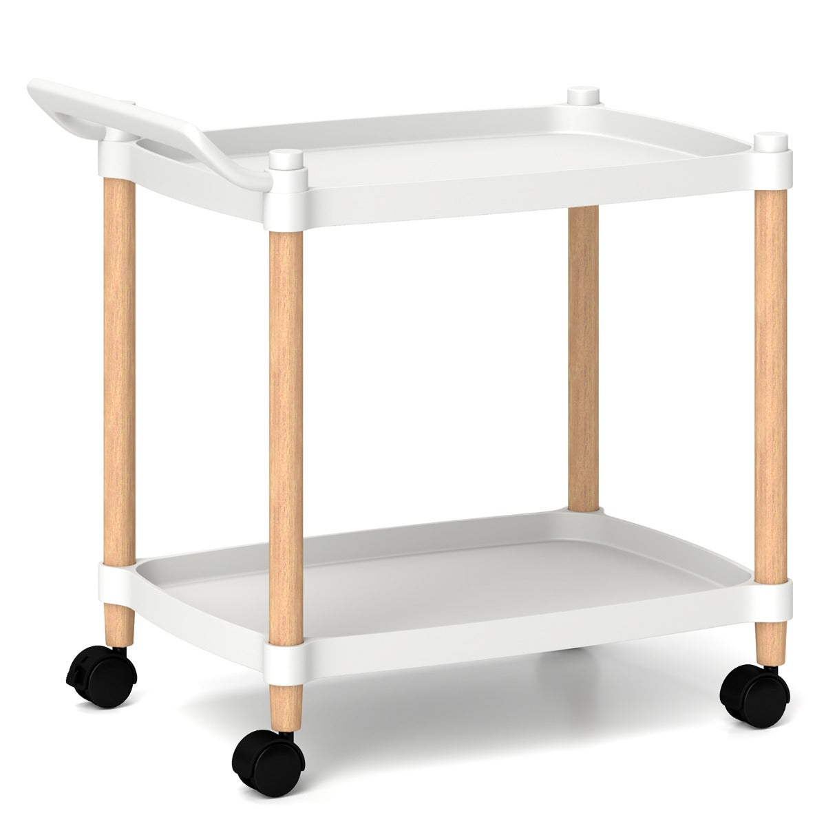 Carrello a 2 piani multiuso in plastica con ruote bloccabili, Carrello di stoccaggio per casa e ufficio Bianco-Armadi da ufficio