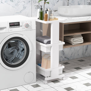 Carrello a 3 piani con piano d'appoggio, Carrello portaoggetti con ruote bloccabili per cucina bagno ufficio Bianco-Carrelli