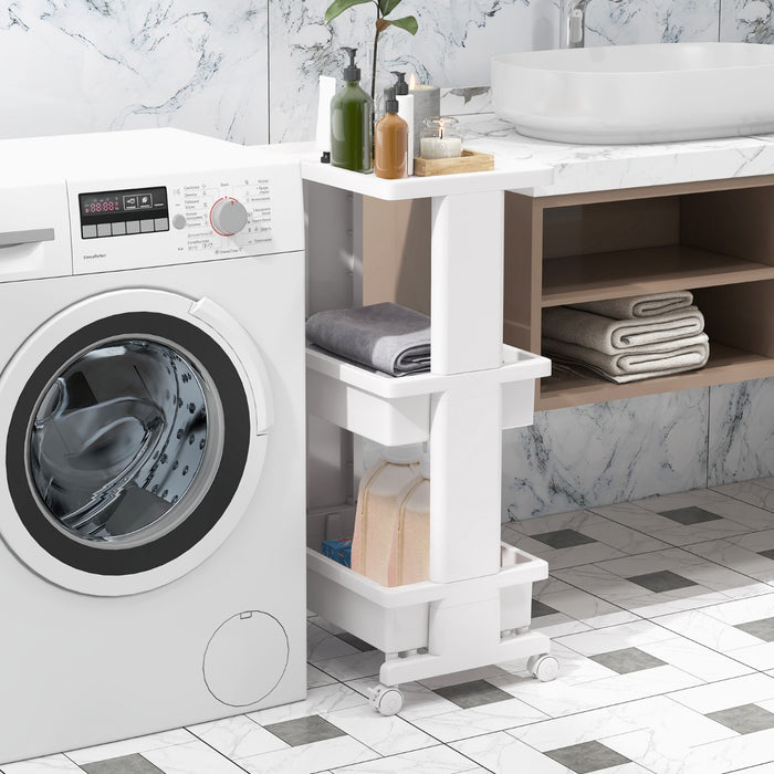 Carrello a 3 piani con piano d'appoggio, Carrello portaoggetti con ruote bloccabili per cucina bagno ufficio Bianco-Carrelli