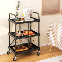Carrello a 3 piani da cucina con ruote e corrimano universali, Carrello portatile per utensili pesanti Nero-Carrelli