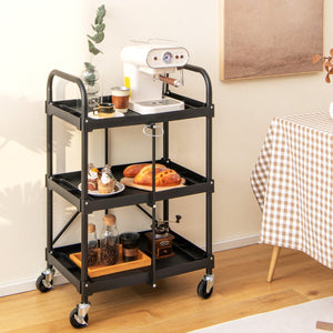 Carrello a 3 piani da cucina con ruote e corrimano universali, Carrello portatile per utensili pesanti Nero-Carrelli