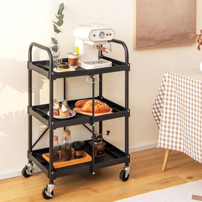Carrello a 3 piani da cucina con ruote e corrimano universali, Carrello portatile per utensili pesanti Nero-Carrelli