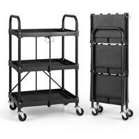 Carrello a 3 piani da cucina con ruote e corrimano universali, Carrello portatile per utensili pesanti Nero-Carrelli