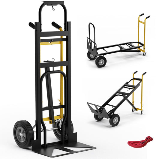 Carrello a mano convertibile con 4 ruote in gomma portata 450 kg-Carrello portapacchi 3-in-1 pieghevole-Deposito utensili Tool Nero