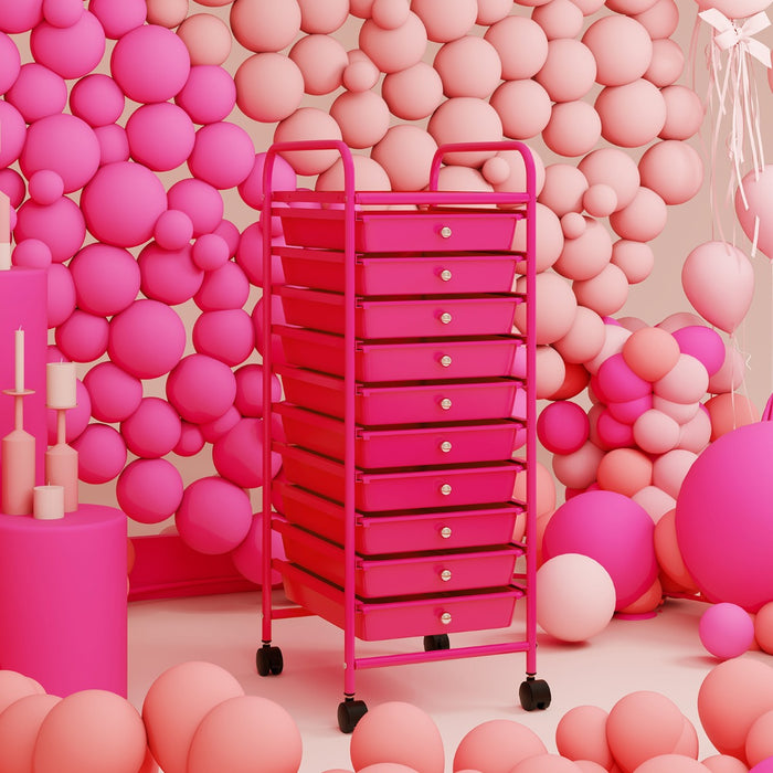 Carrello cassettiera multiuso da cucina, Carrello laterale con 10 cassetti 33 x 37 x 86 cm Rosa-Armadi da ufficio