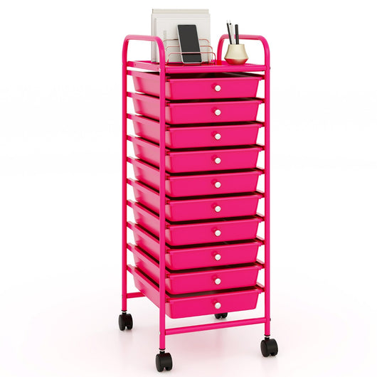 Carrello cassettiera multiuso da cucina, Carrello laterale con 10 cassetti 33 x 37 x 86 cm Rosa-Armadi da ufficio
