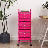 Carrello cassettiera multiuso da cucina, Carrello laterale con 10 cassetti 33 x 37 x 86 cm Rosa-Armadi da ufficio