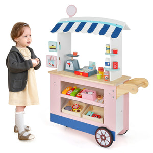 Carrello alimenti per bambini con pos bilancia mensole e ripiani, Supermercato giocattolo con 3 ruote Rosa-Case e cucine giocattoli
