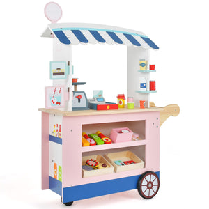 Carrello alimenti per bambini con pos bilancia mensole e ripiani, Supermercato giocattolo con 3 ruote Rosa-Case e cucine giocattoli