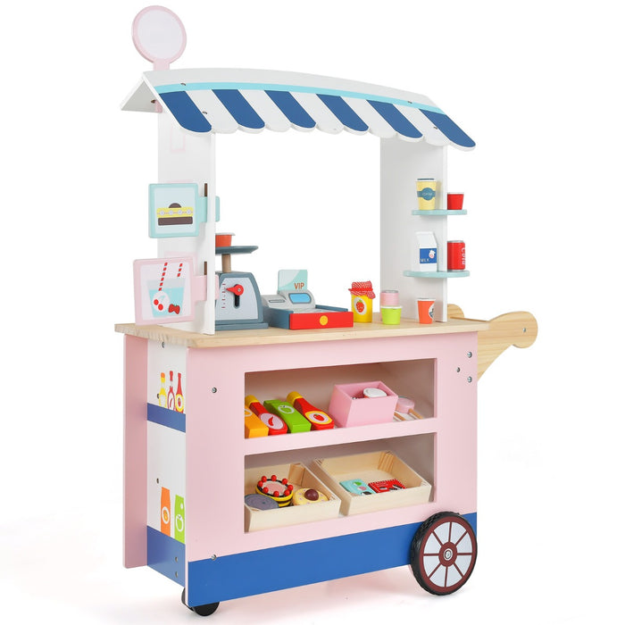 Carrello alimenti per bambini con pos bilancia mensole e ripiani, Supermercato giocattolo con 3 ruote Rosa-Case e cucine giocattoli