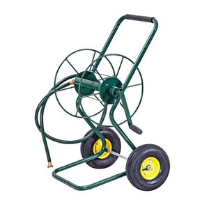 Carrello avvolgitubo da giardino con ruote pneumatiche a 2 assi capacit¨¤ di 61m tubo da 1,9cm, Supporto tubo acqua-Attrezzi da giardino