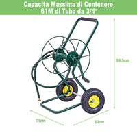 Carrello avvolgitubo da giardino con ruote pneumatiche a 2 assi capacit¨¤ di 61m tubo da 1,9cm, Supporto tubo acqua-Attrezzi da giardino