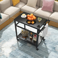 Carrello barbecue da esterno con 2 ripiani 4 ruote bloccabili ganci-Buffet-Armadio da cucina Carrello BBQ portatile per forno pizza Nero