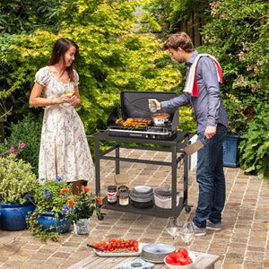 Carrello barbecue da esterno con 2 ripiani 4 ruote bloccabili ganci-Buffet-Armadio da cucina Carrello BBQ portatile per forno pizza Nero