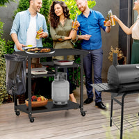 Carrello barbecue da esterno con 3 ripiani 4 ruote bloccabili maniglia laterale-Buffet-Armadio da cucina Carrello BBQ portatile Nero