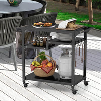 Carrello barbecue da esterno con 3 ripiani 4 ruote bloccabili maniglia laterale-Buffet-Armadio da cucina Carrello BBQ portatile Nero