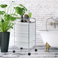 Carrello cassettiera multiuso con 6 cassettiera in plastica con ruote, Carrello per cucina 43,5x34x76cm Trasparente-Armadi da ufficio