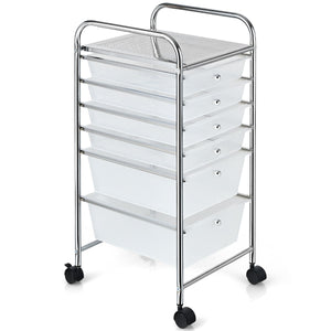 Carrello cassettiera multiuso con 6 cassettiera in plastica con ruote, Carrello per cucina 43,5x34x76cm Trasparente-Armadi da ufficio