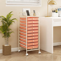 Carrello cassettiera multiuso con 10 cassetti da cucina-Buffet-Armadio da cucina Contenitore con ruote a 10 ripiani per bagno Oro rosa