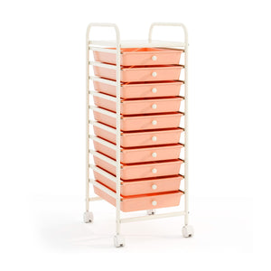 Carrello cassettiera multiuso con 10 cassetti da cucina-Buffet-Armadio da cucina Contenitore con ruote a 10 ripiani per bagno Oro rosa
