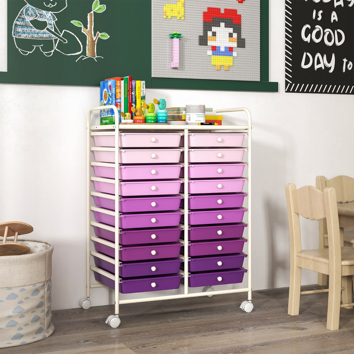 Carrello cassettiera multiuso e leggero con 20 cassetti, Contenitore con ruote per ufficio e casa Viola-Armadi da ufficio
