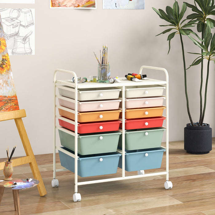 Carrello con 12 cassetti in plastica da ufficio e domestico, Carrello multiuso 64x38x75cm Colorato 2-Armadi da ufficio