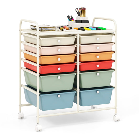 Carrello con 12 cassetti in plastica da ufficio e domestico, Carrello multiuso 64x38x75cm Colorato 2-Armadi da ufficio