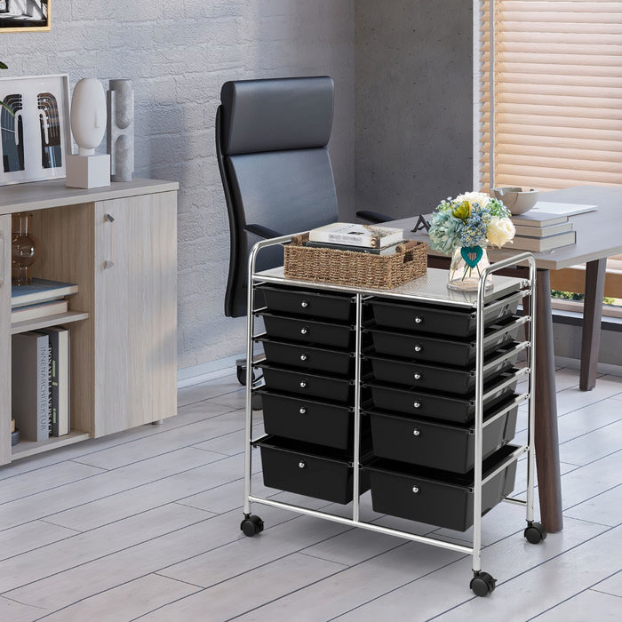 Carrello con 12 cassetti in plastica da ufficio e domestico, Carrello multiuso 74x37x63cm Nero-Armadi da ufficio