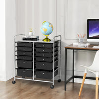 Carrello con 12 cassetti in plastica da ufficio e domestico, Carrello multiuso 74x37x63cm Nero-Armadi da ufficio