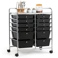 Carrello con 12 cassetti in plastica da ufficio e domestico, Carrello multiuso 74x37x63cm Nero-Armadi da ufficio