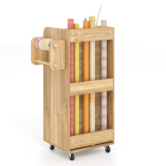 Carrello di legno con 3 cassetti 3 mensole 3 fessure e 2 perni, Carrello con ruote per attivit¨¤ manuali Legno naturale-Armadi da ufficio