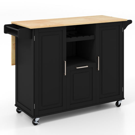 Carrello cucina isola con piano ribaltabile e 4 ruote girevoli, Isola cucina con cassetto profondo portabottiglie Nero-Carrelli